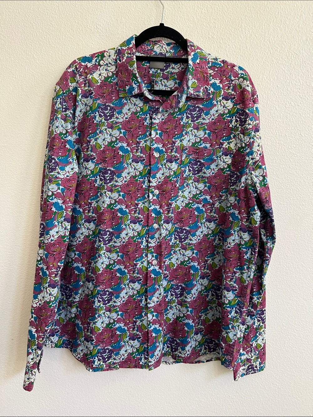 ASOS DESIGN Button Up LS Shirt Abstract Floral Multi-Muted Print Men's Size L